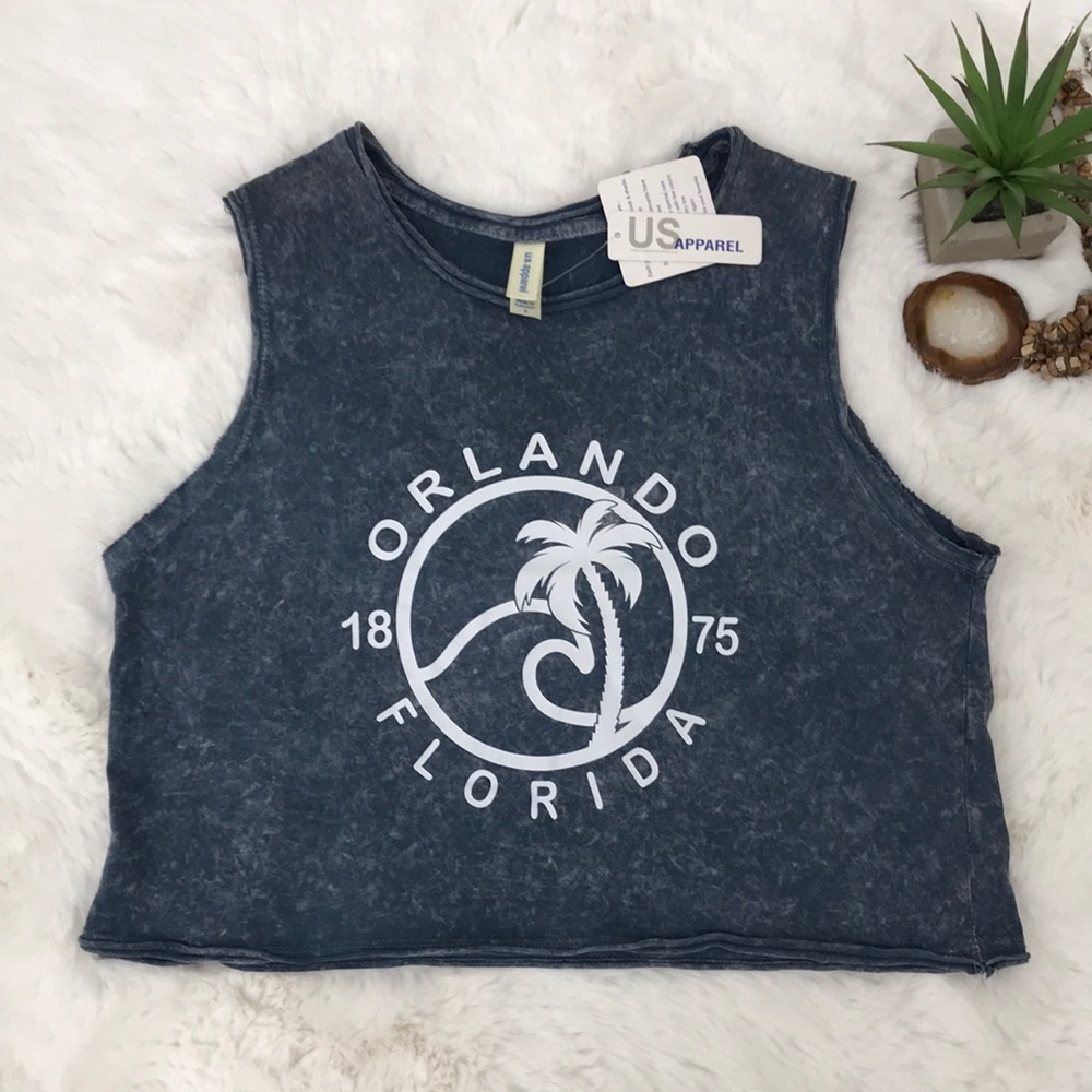 NWT u.s. apparel blue white washed Orlando crop tank top size small